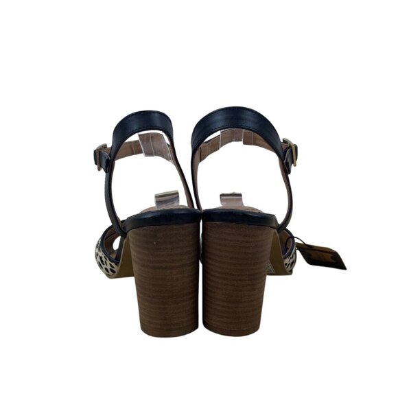 Crevo Women’s Black Spotted Leather Cow Hair Katnis Heeled Sandals Sz 7.5 - New - Picture 4 of 11